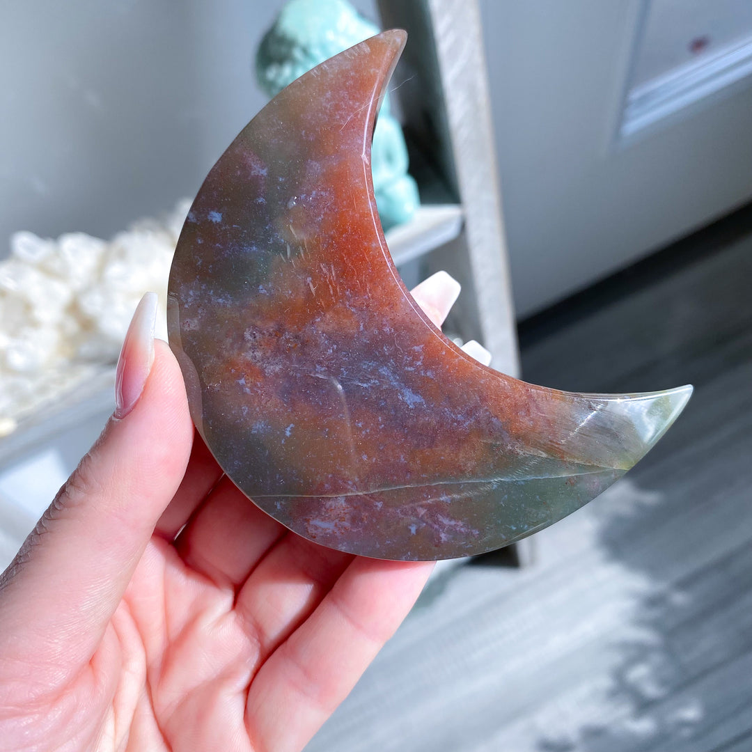 Ocean Jasper Moon on Gold Stand 