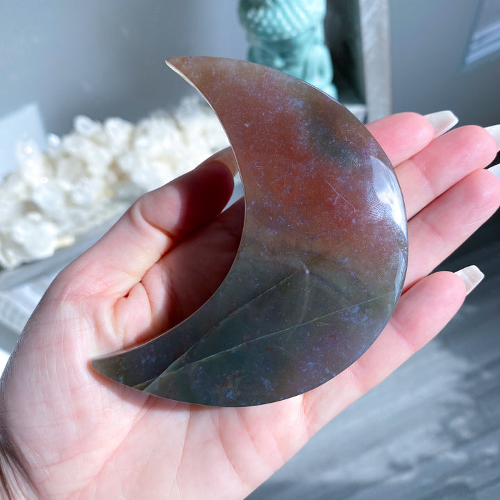 Ocean Jasper Moon on Gold Stand 