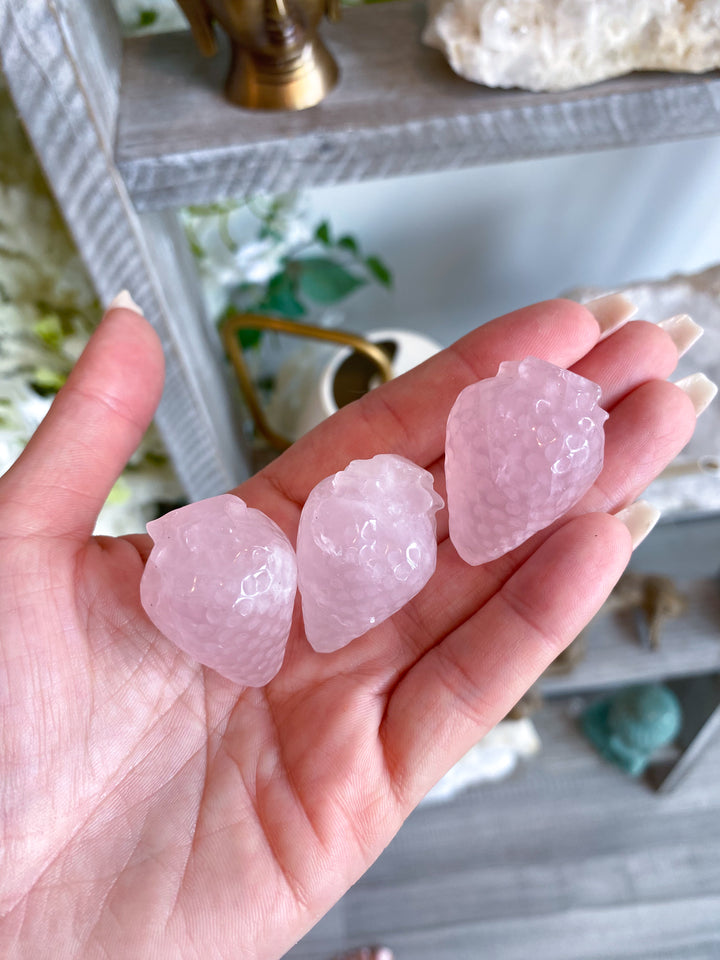 Rose Quartz Strawberry Carving - Imperfect