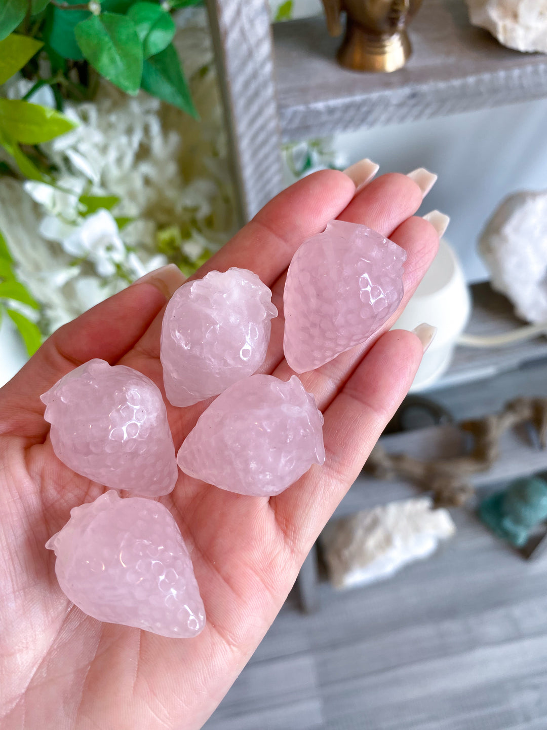 Rose Quartz Strawberry Carving - Imperfect