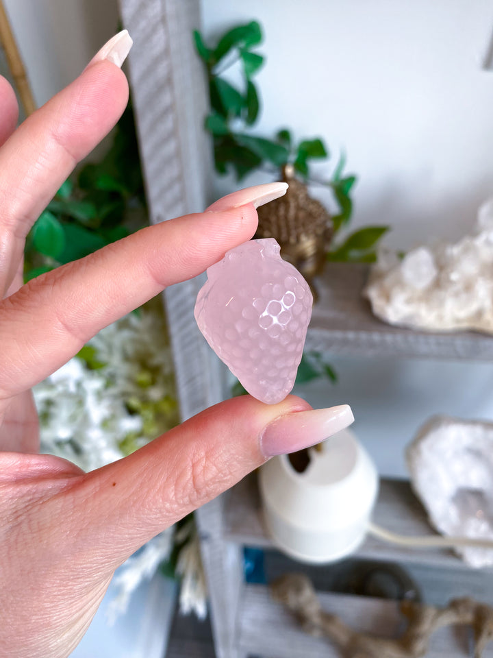 Rose Quartz Strawberry Carving - Imperfect