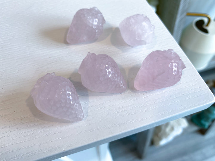 Rose Quartz Strawberry Carving - Imperfect