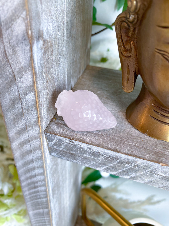 Rose Quartz Strawberry Carving - Imperfect
