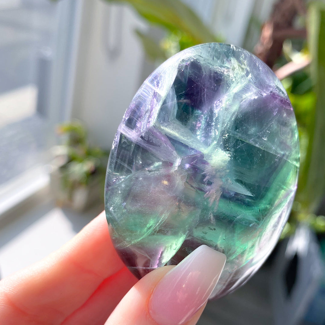Green Purple Inclusions Rainbow Fluorite Palm #8