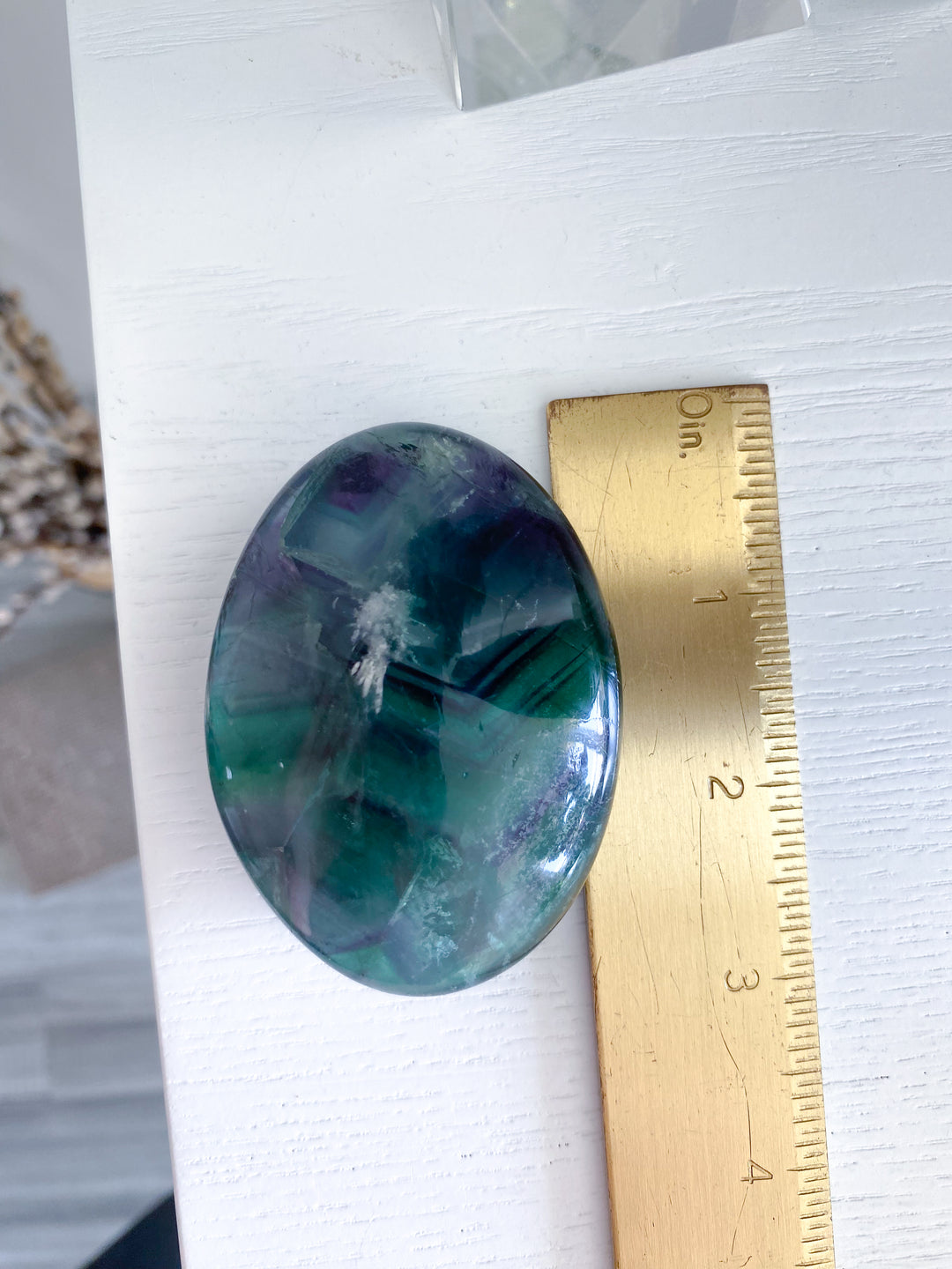 Green Purple Inclusions Rainbow Fluorite Palm #8