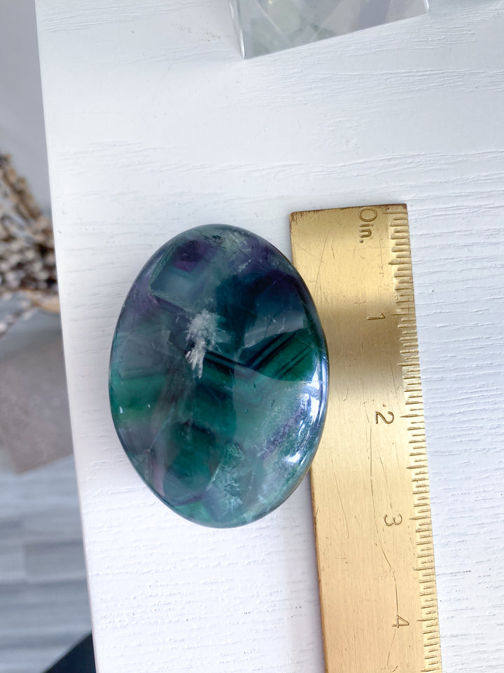 Green Purple Inclusions Rainbow Fluorite Palm #8