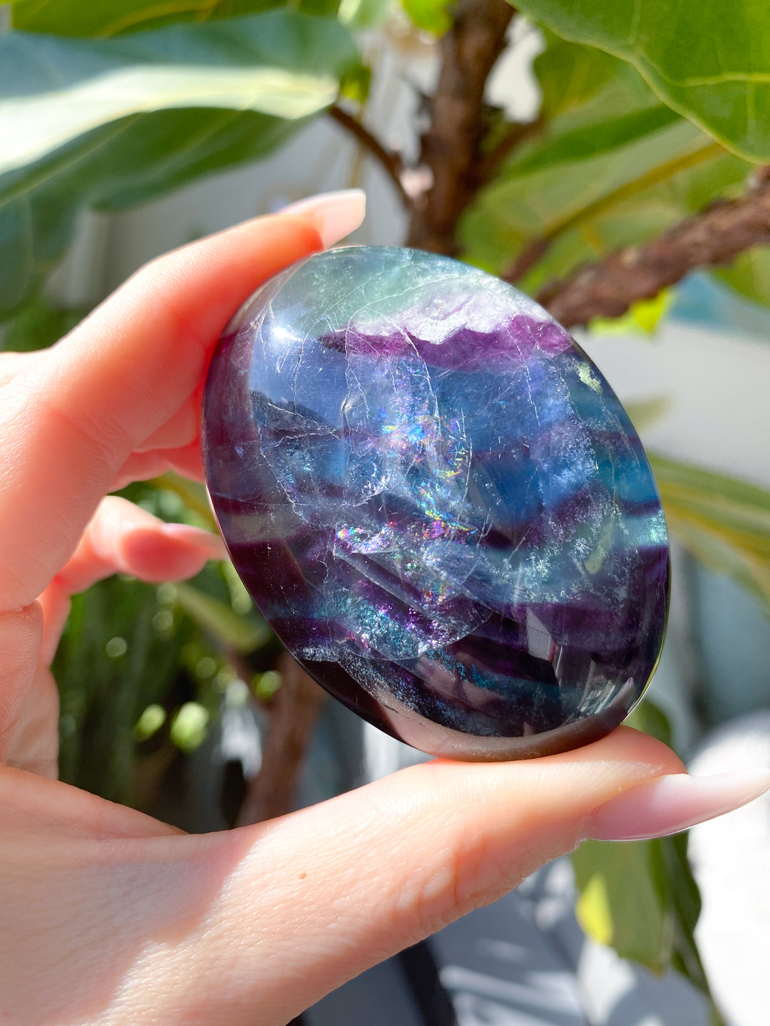 Rainbow Fluorite Palm #6 - Slight Chip