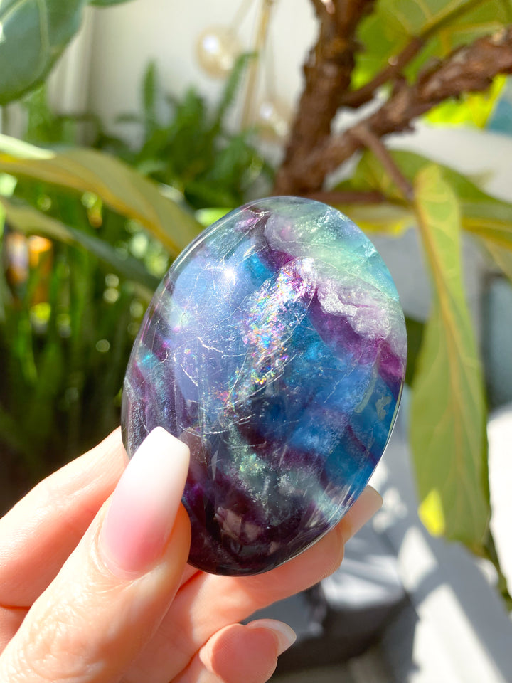 Rainbow Fluorite Palm #6 - Slight Chip