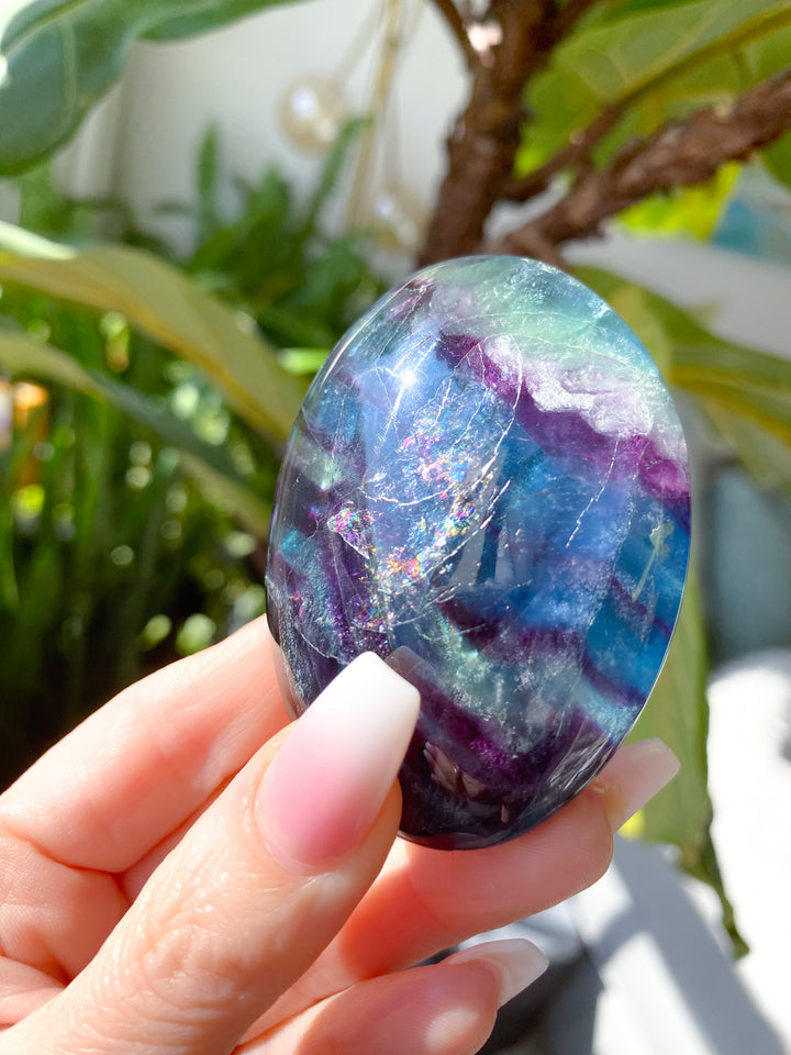 Rainbow Fluorite Palm #6 - Slight Chip