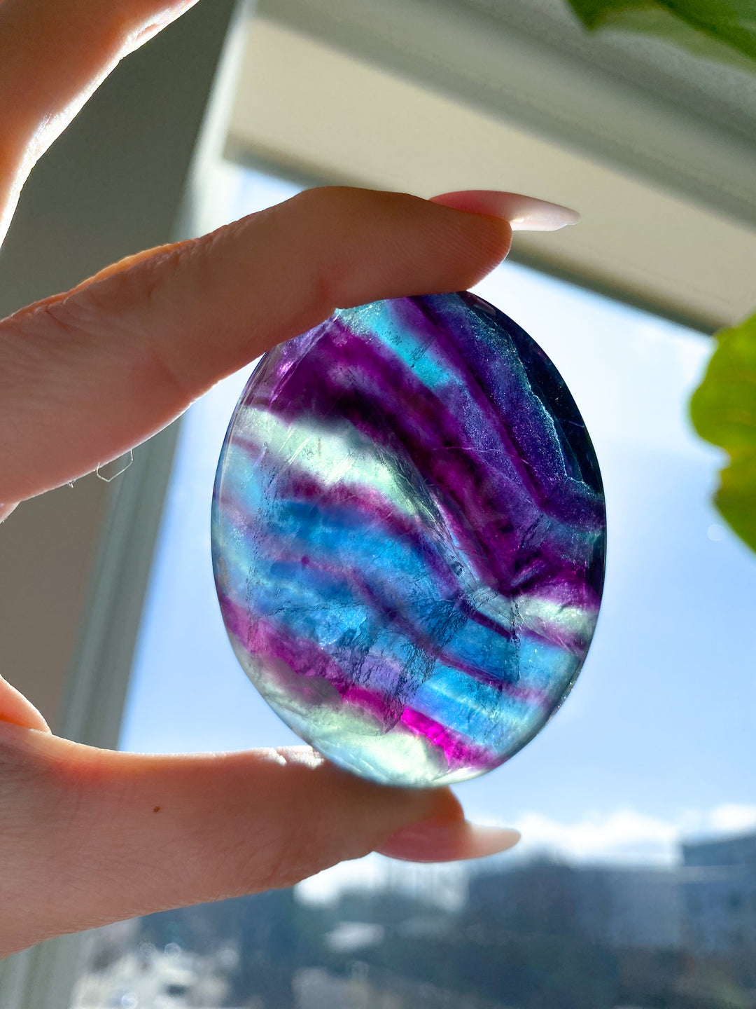 Rainbow Fluorite Palm #6 - Slight Chip