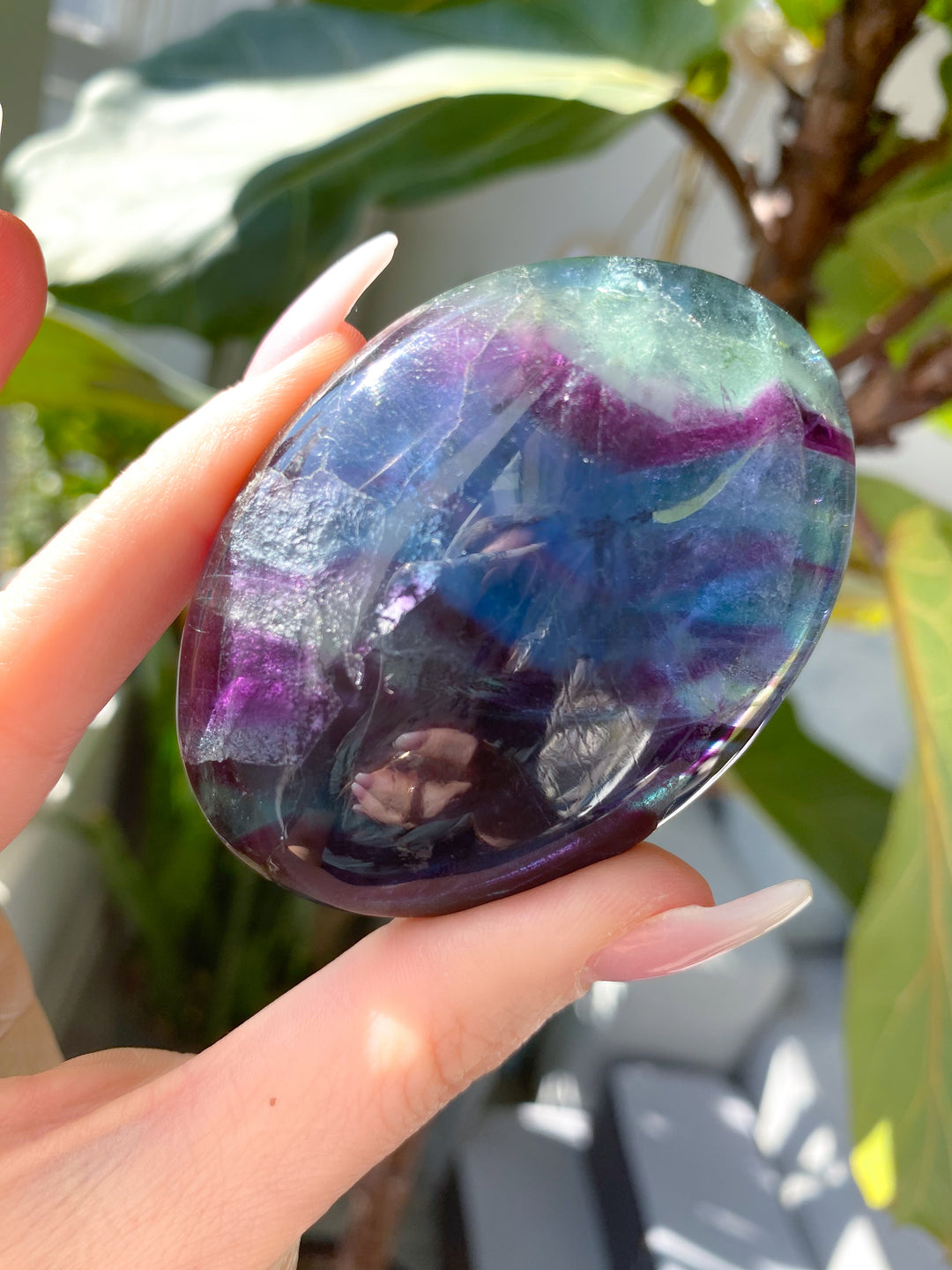 Rainbow Fluorite Palm #6 - Slight Chip