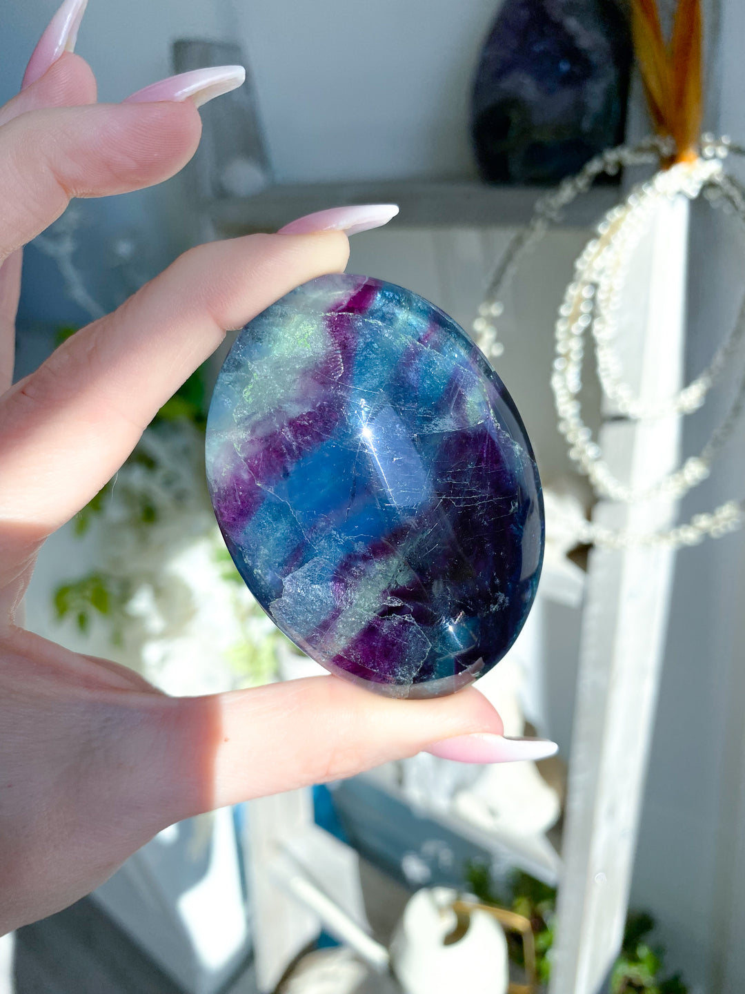 Rainbow Fluorite Palm #6 - Slight Chip