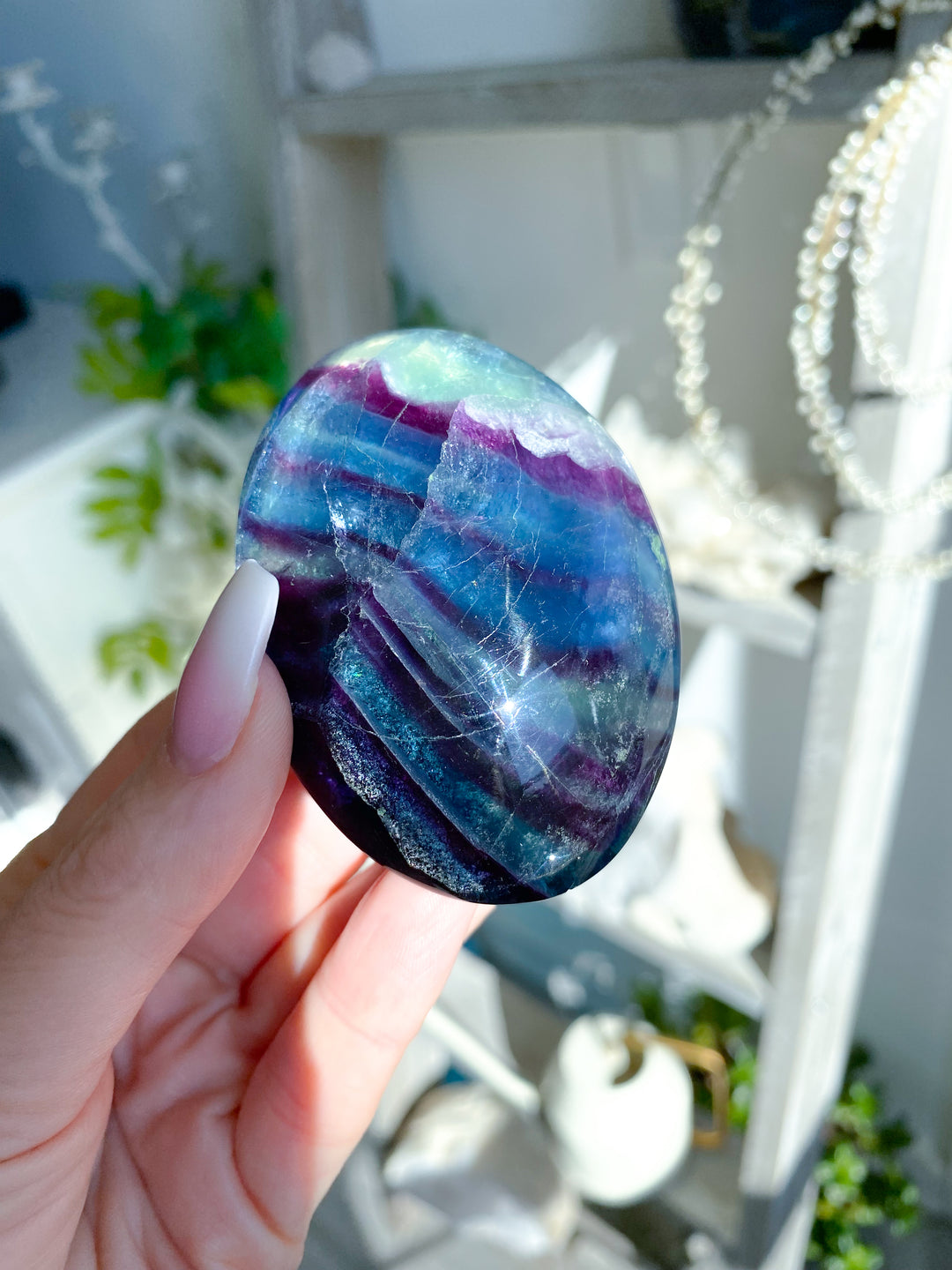 Rainbow Fluorite Palm #6 - Slight Chip