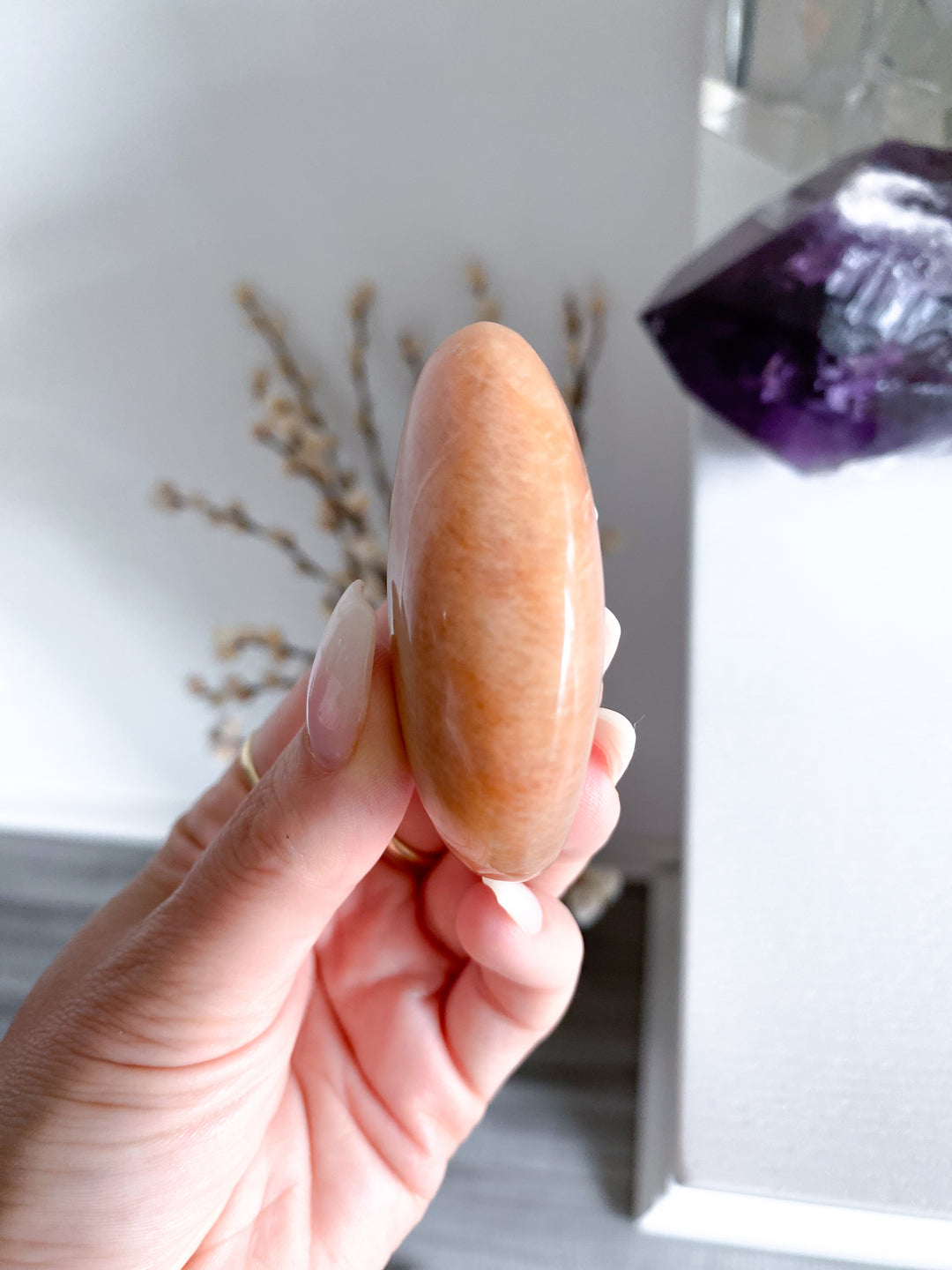 Peach Moonstone Palm Stone #4