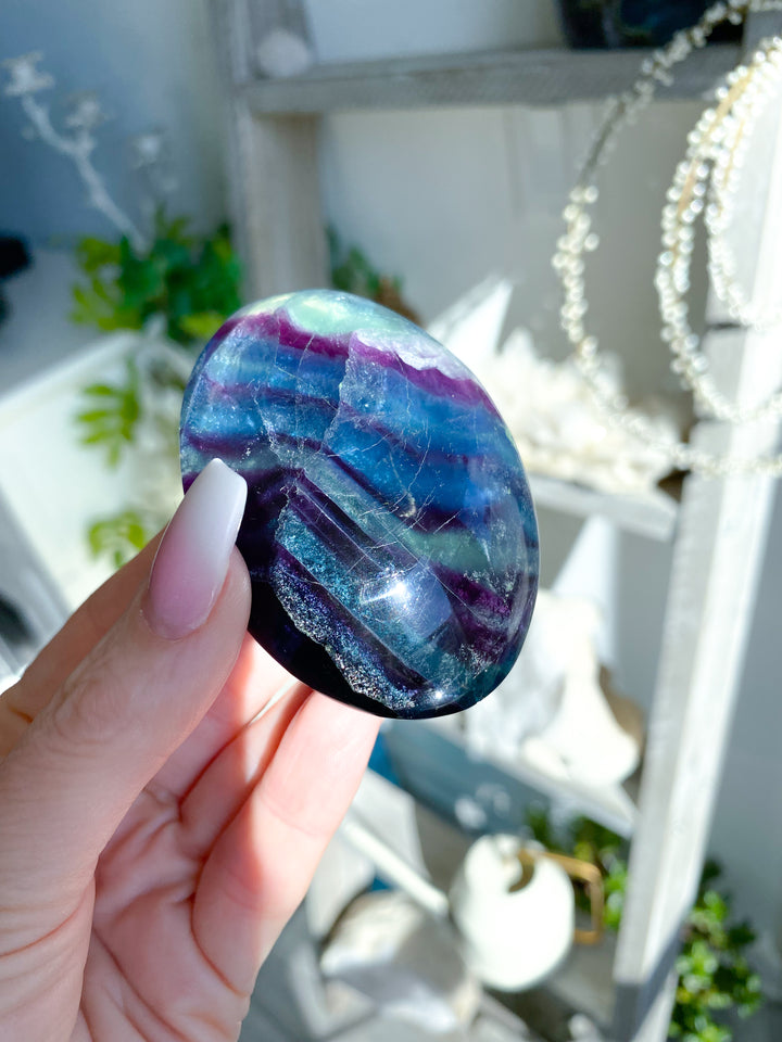 Rainbow Fluorite Palm #6 - Slight Chip