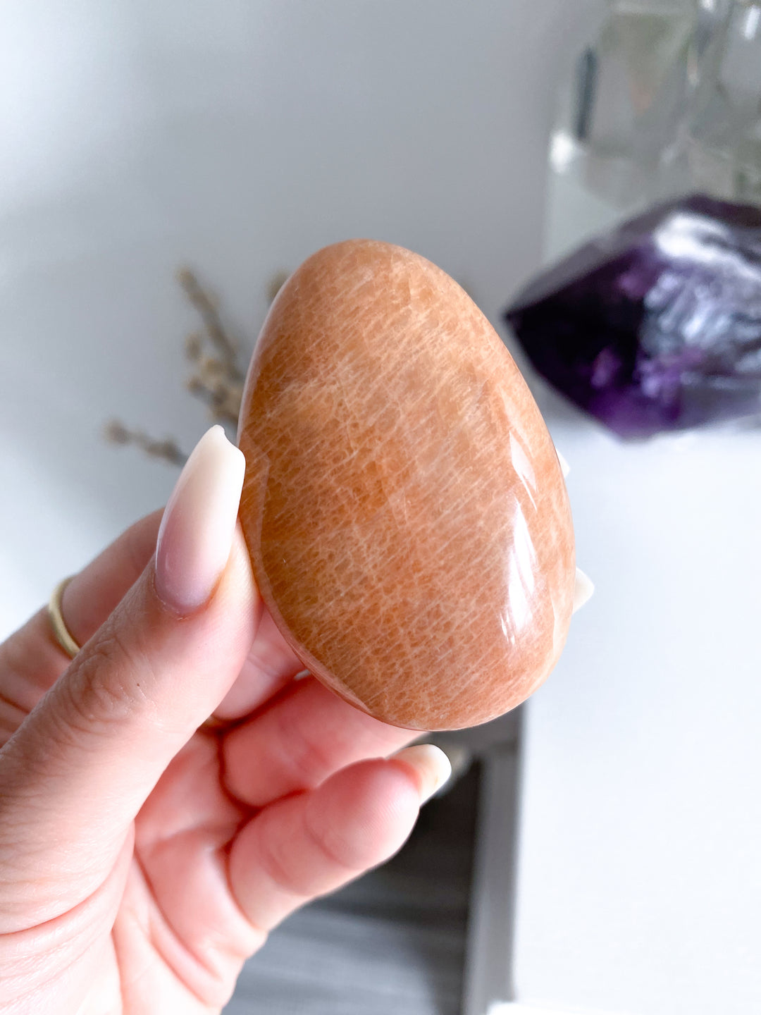 Peach Moonstone Palm Stone #4