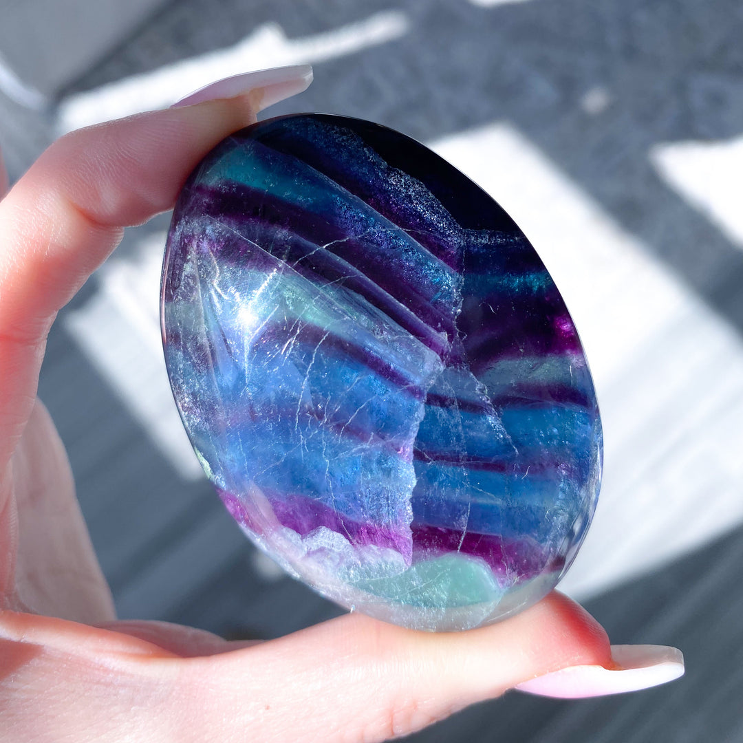Rainbow Fluorite Palm #6 - Slight Chip