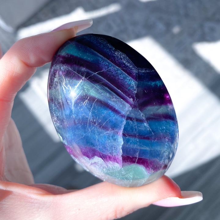 Rainbow Fluorite Palm #6 - Slight Chip