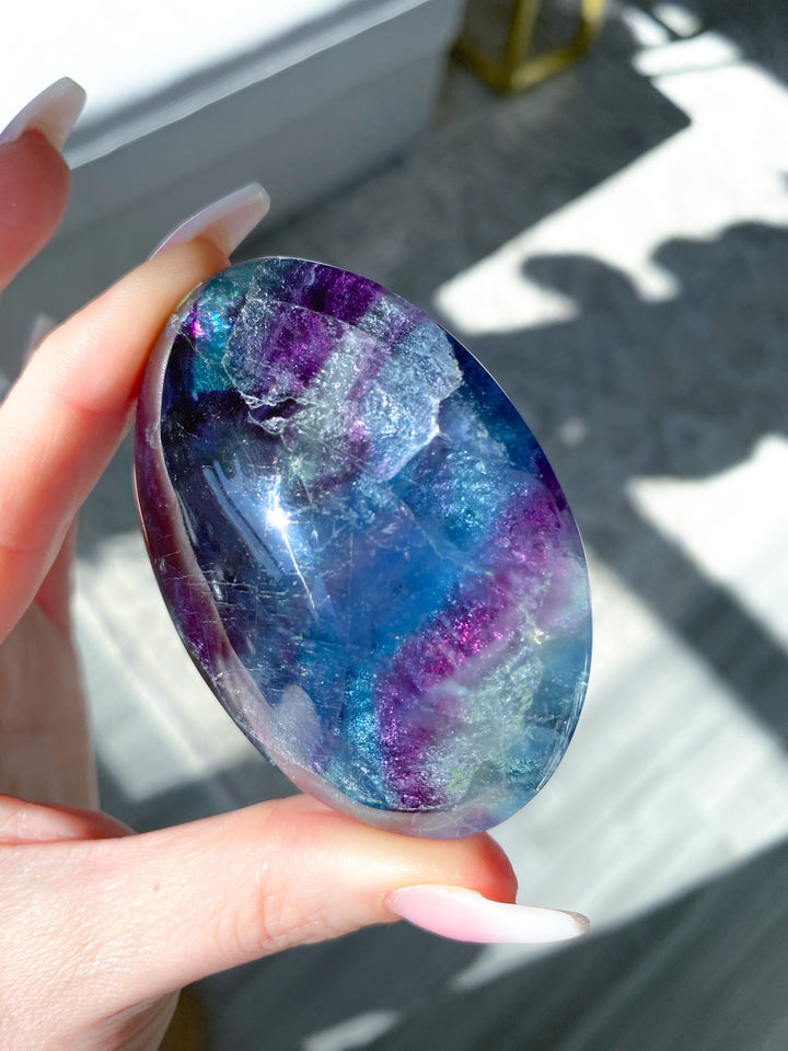 Rainbow Fluorite Palm #6 - Slight Chip