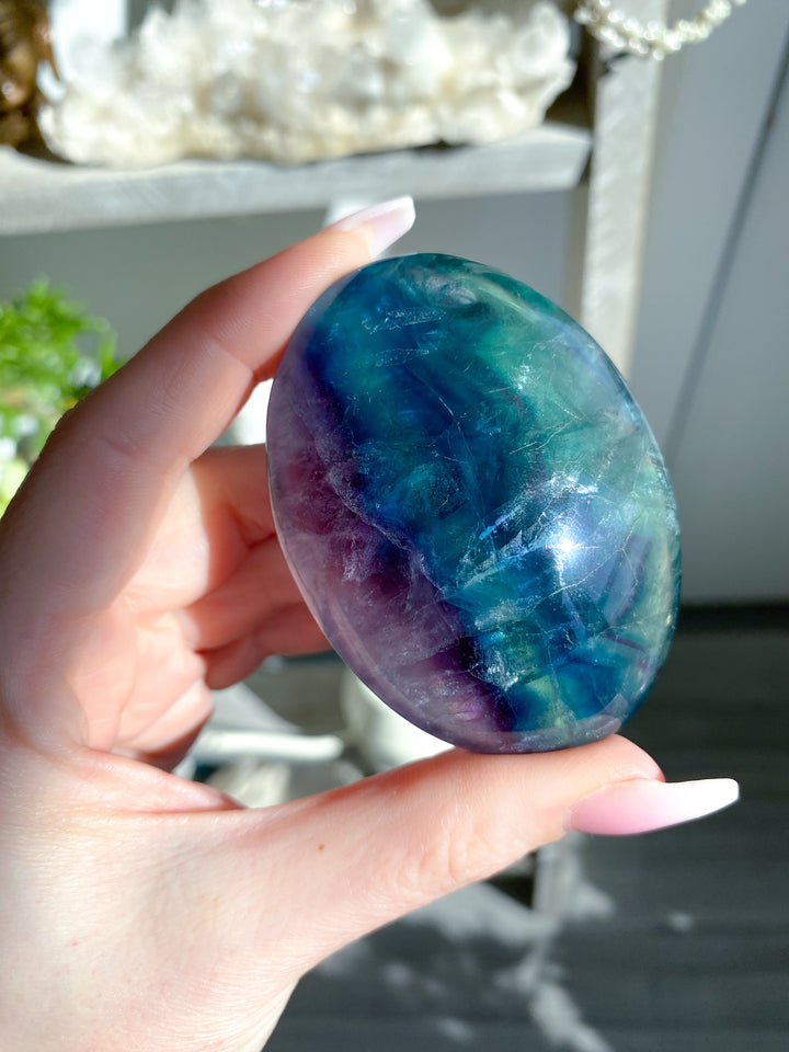 Luminous Rainbow Fluorite Palm #11