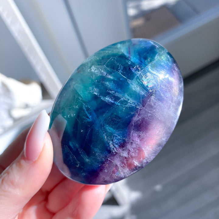 Luminous Rainbow Fluorite Palm #11