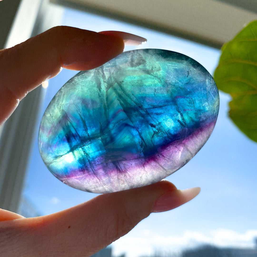 Luminous Rainbow Fluorite Palm #11