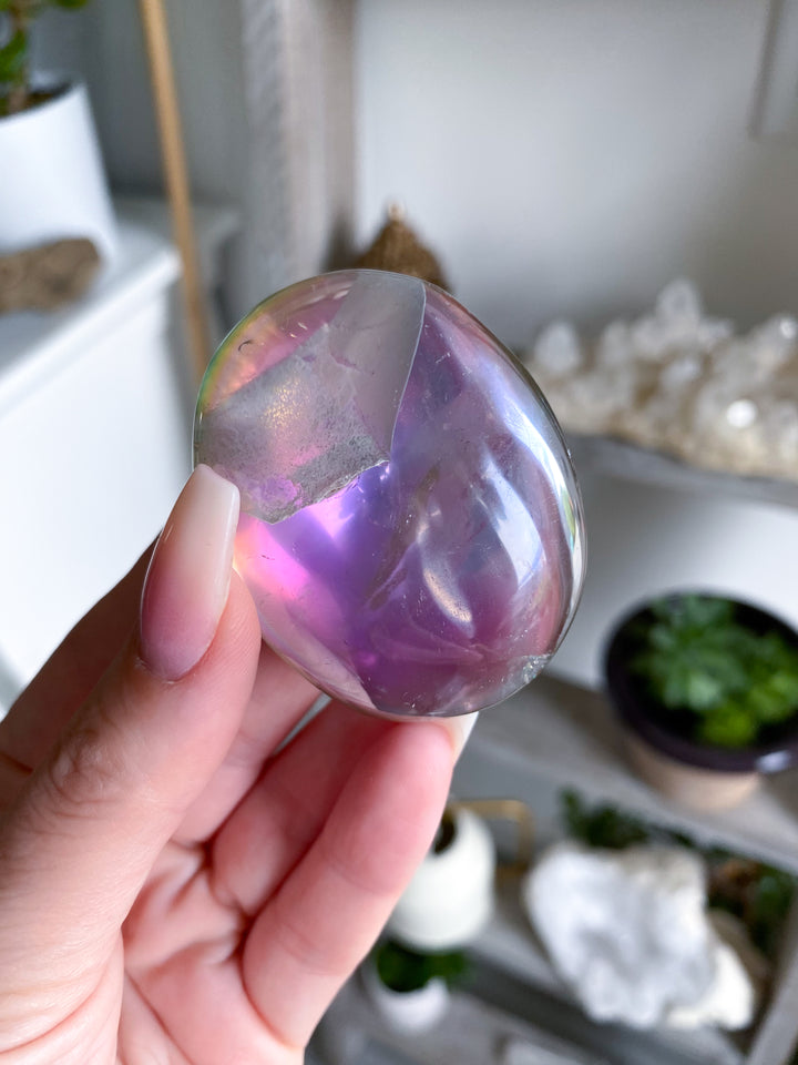 Angel Aura Quartz Palm Stone #2