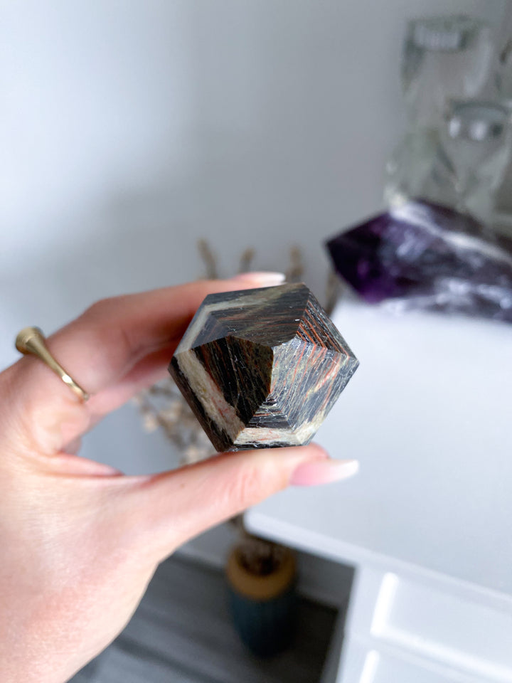 Big Black Tourmaline Tower with Hematite 3" - Get Exact Piece