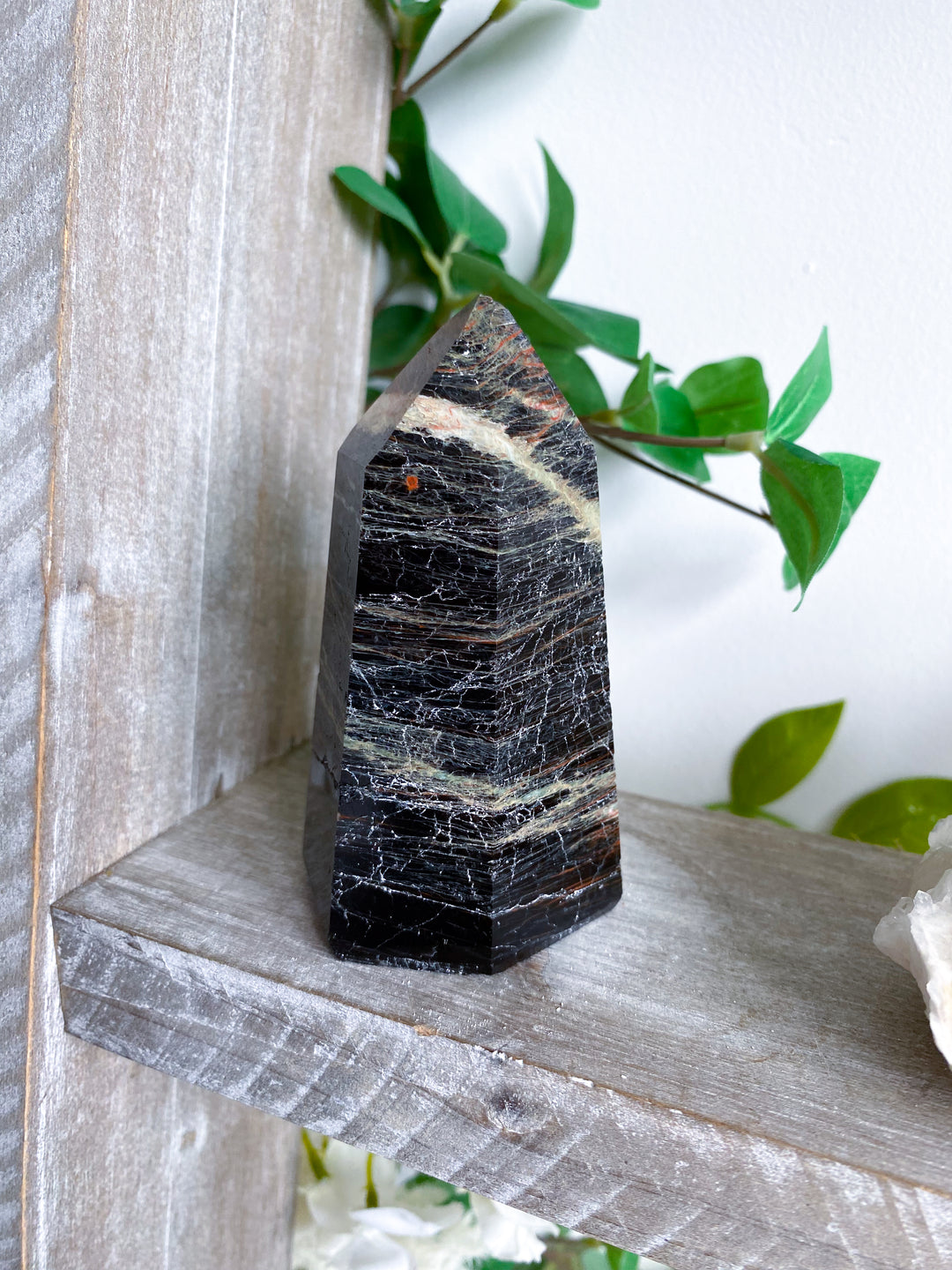 Big Black Tourmaline Tower with Hematite 3" - Get Exact Piece