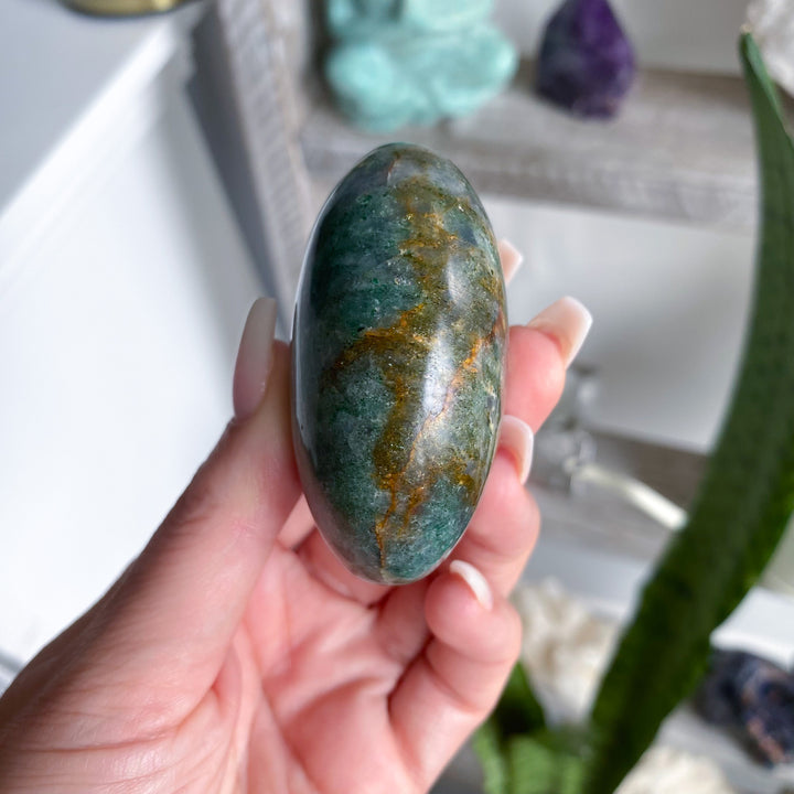 Green Aventurine &amp; Quartz &amp; Hematite Palm Stone 