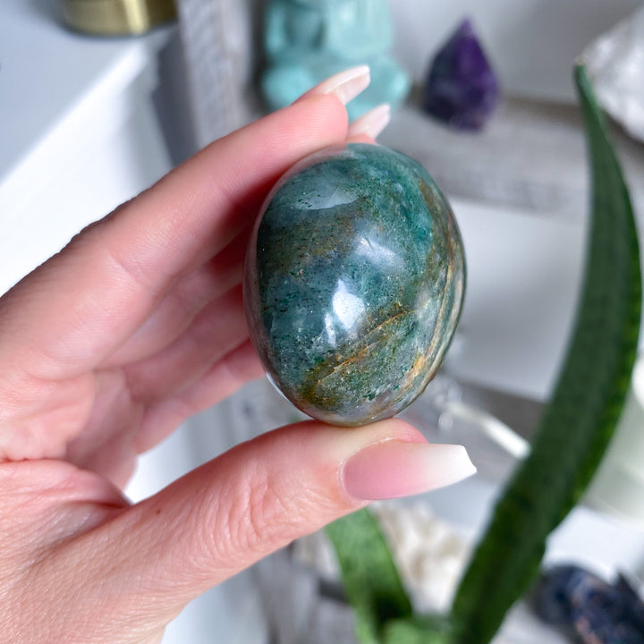 Green Aventurine &amp; Quartz &amp; Hematite Palm Stone 