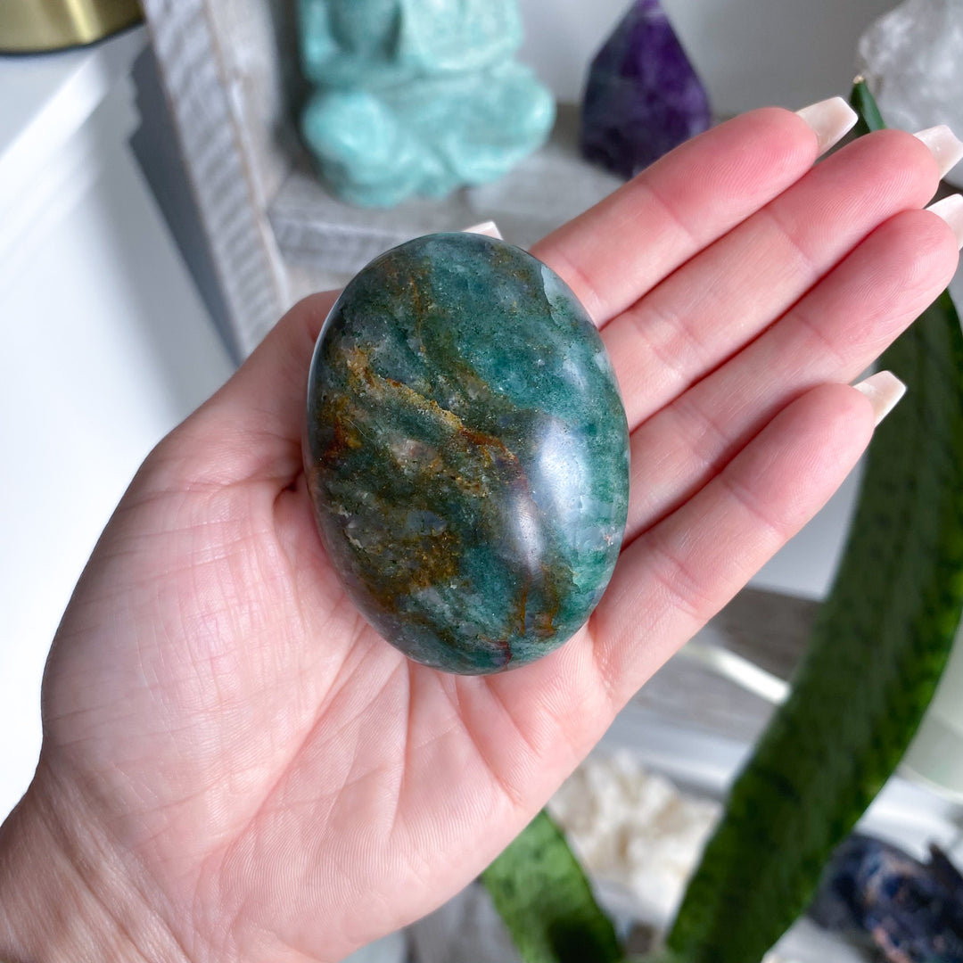 Green Aventurine &amp; Quartz &amp; Hematite Palm Stone 
