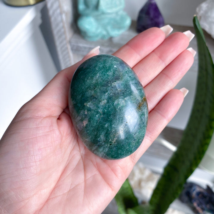 Green Aventurine &amp; Quartz &amp; Hematite Palm Stone 