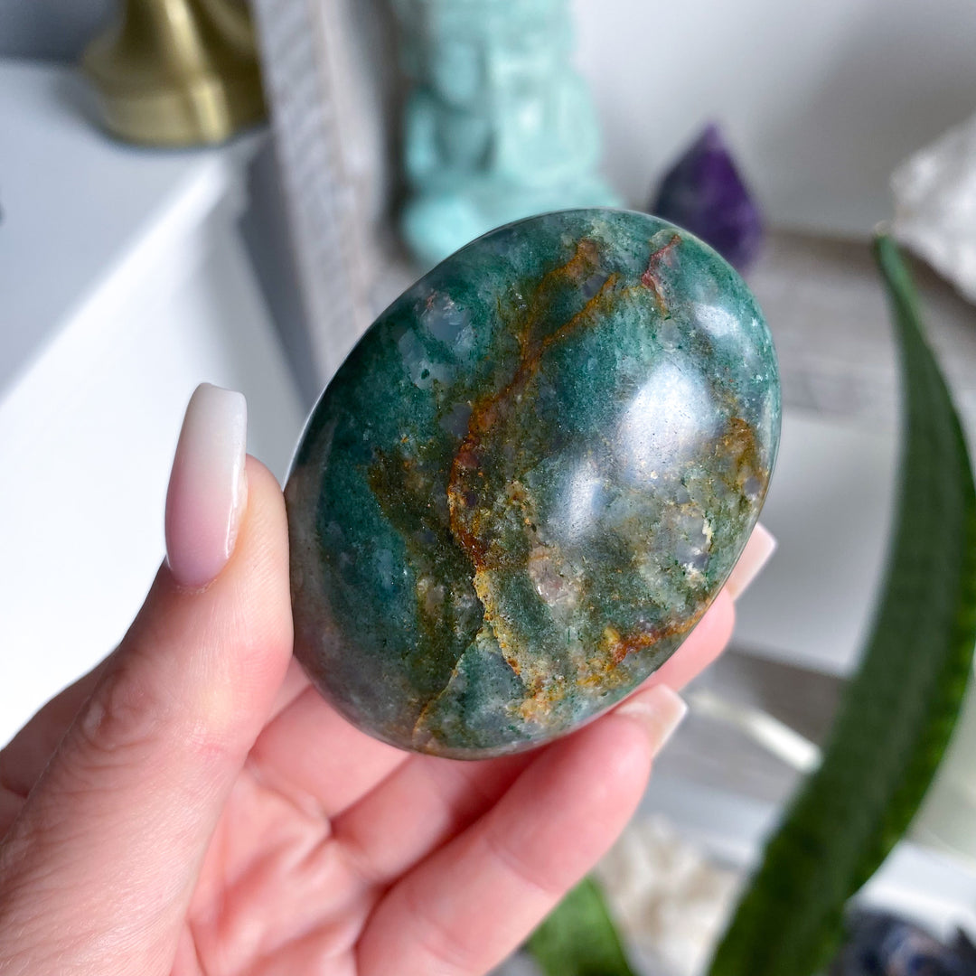 Green Aventurine &amp; Quartz &amp; Hematite Palm Stone 