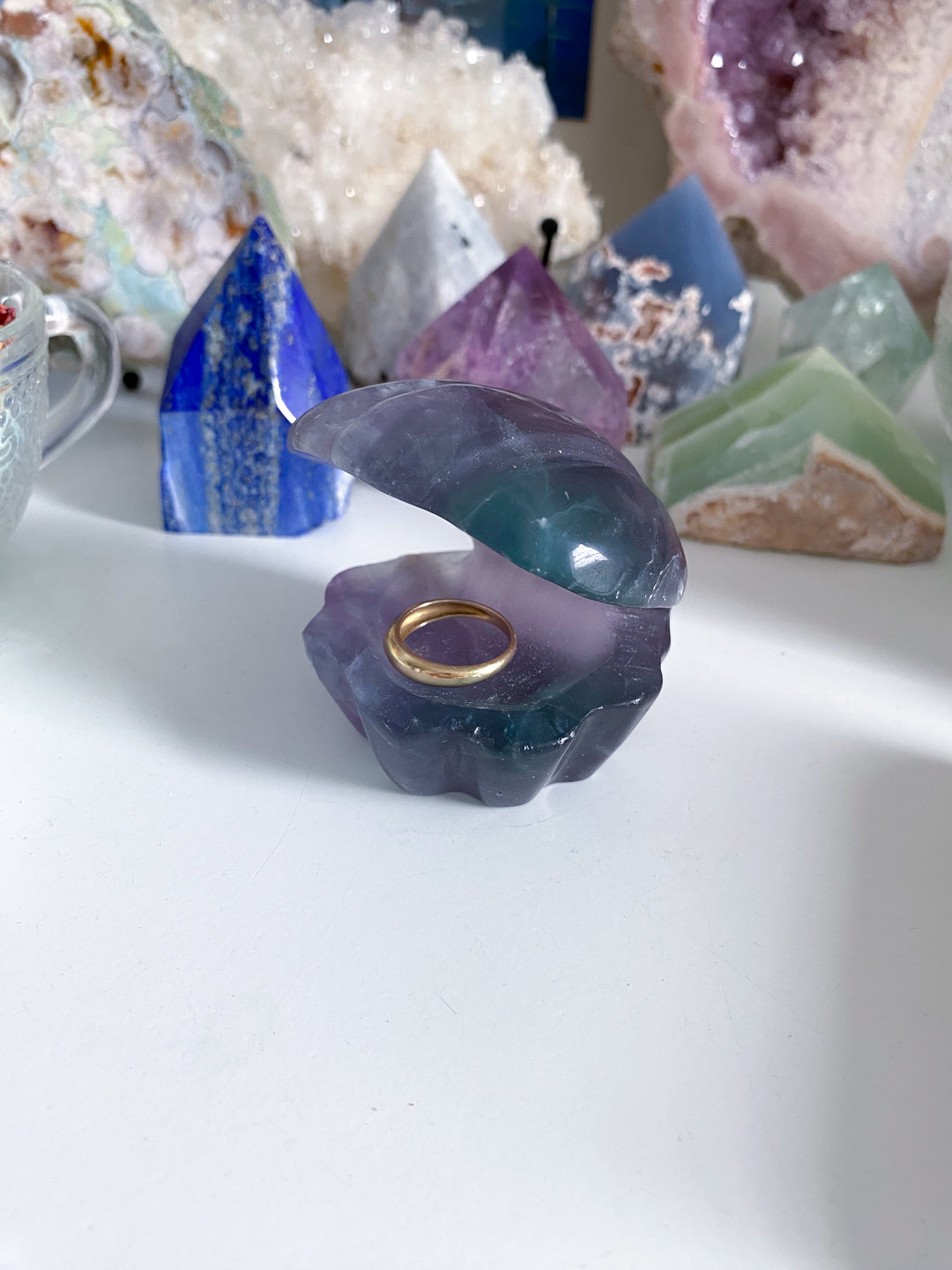 Feathered Rainbow Pastel Fluorite Shell Carving #2