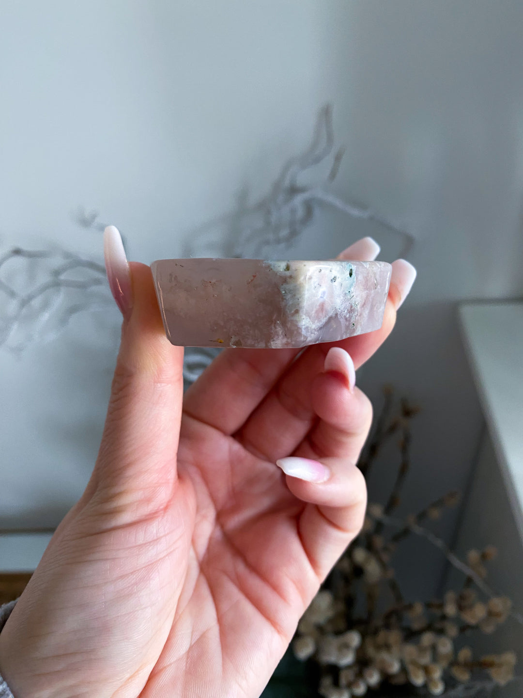 2" Green Flower Agate Small Offering Bowl, Ring Dish #1