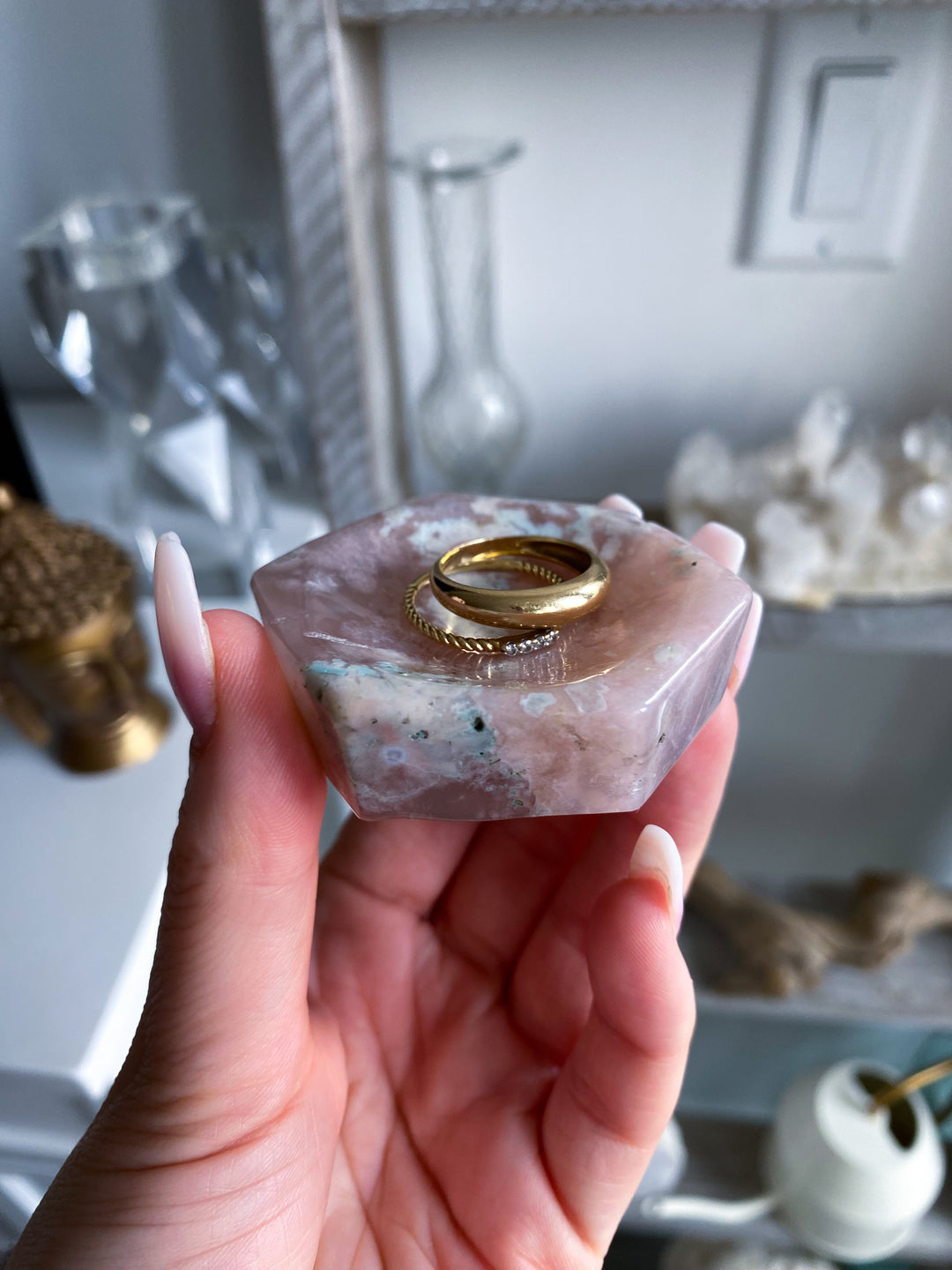 2" Green Flower Agate Small Offering Bowl, Ring Dish #1