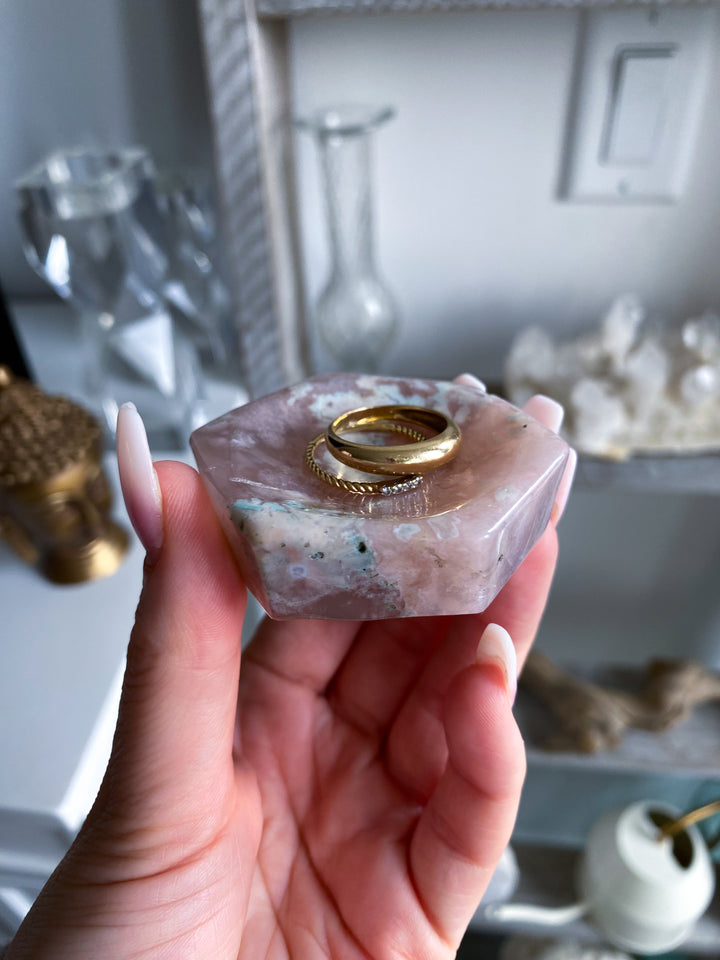 2" Green Flower Agate Small Offering Bowl, Ring Dish #1