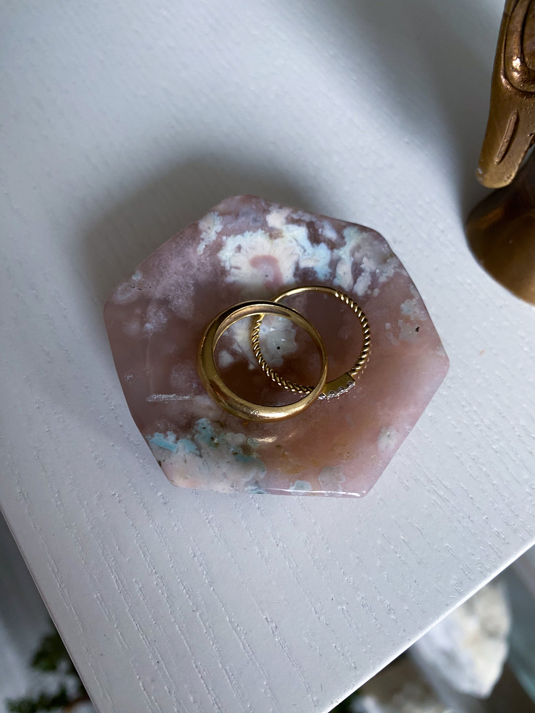 2" Green Flower Agate Small Offering Bowl, Ring Dish #1