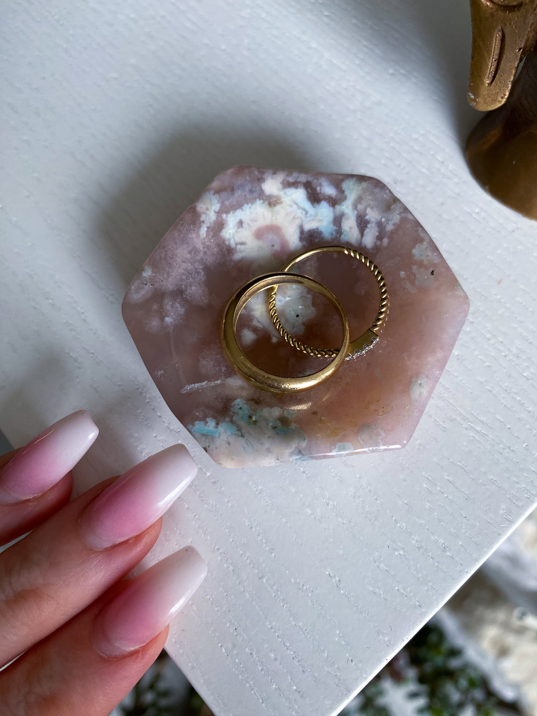 2" Green Flower Agate Small Offering Bowl, Ring Dish #1