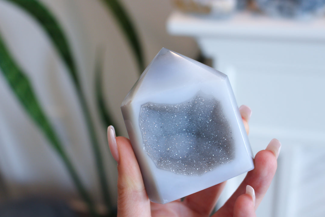 Druzy Gray Agate Sliced Tower Freestanding