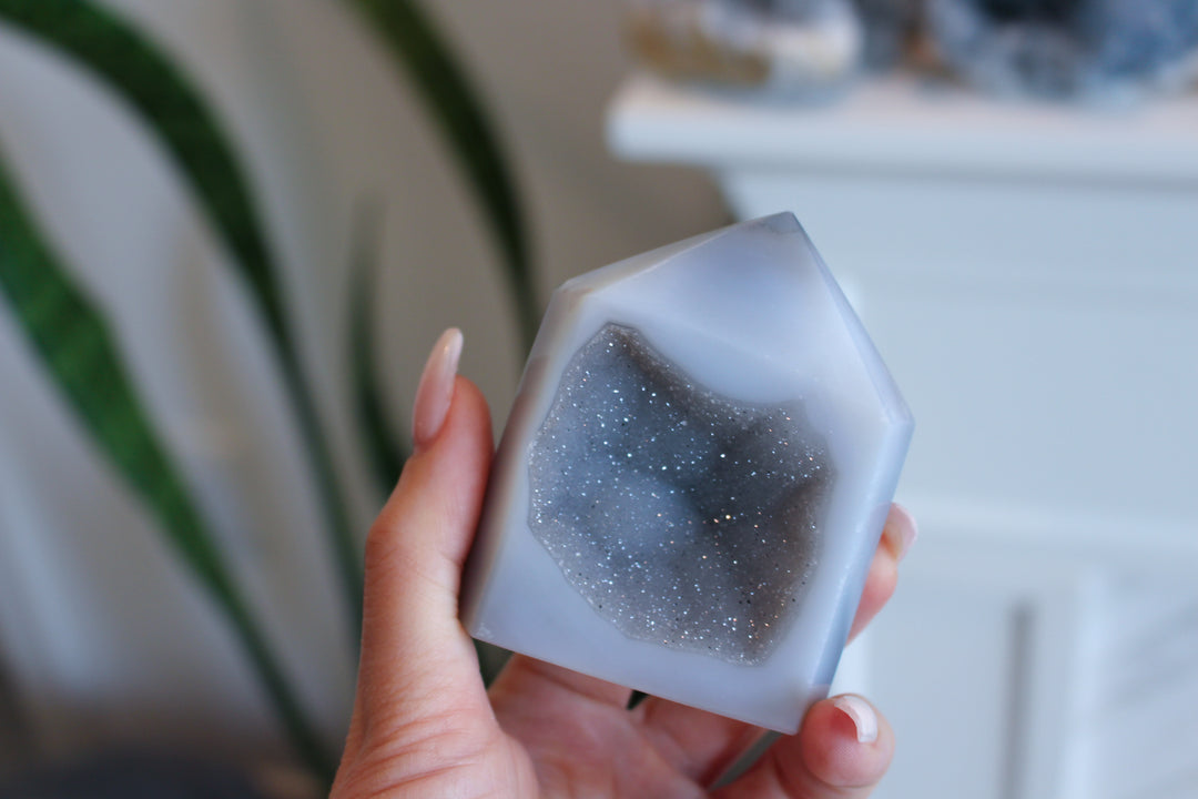 Druzy Gray Agate Sliced Tower Freestanding