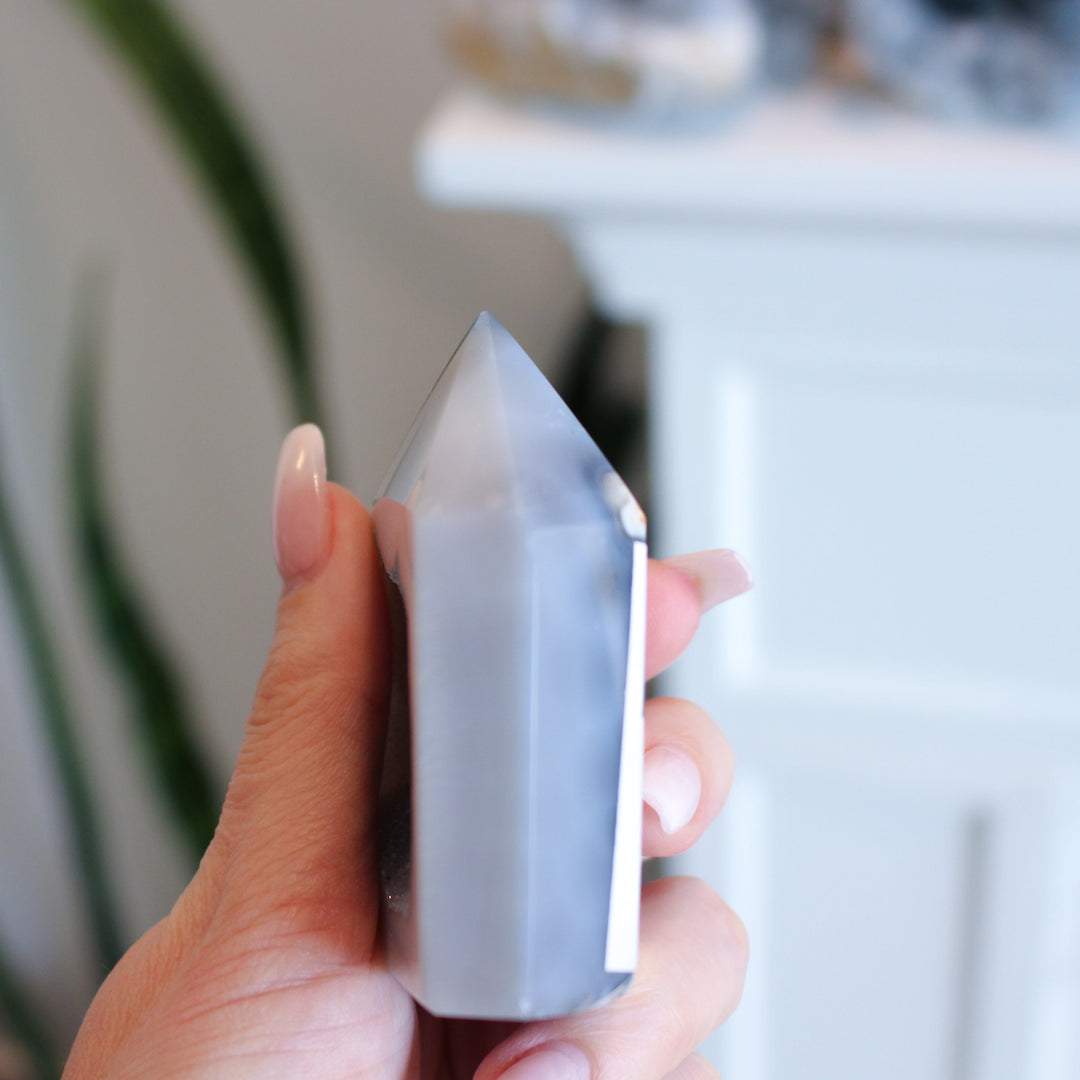 Druzy Gray Agate Sliced Tower Freestanding