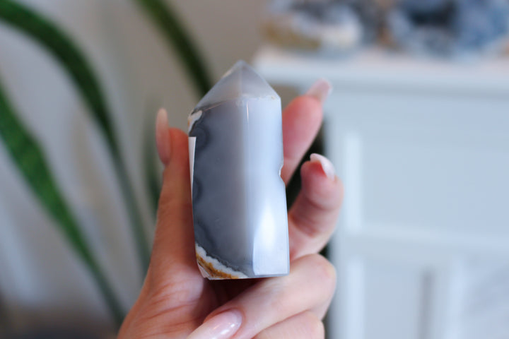 Druzy Gray Agate Sliced Tower Freestanding
