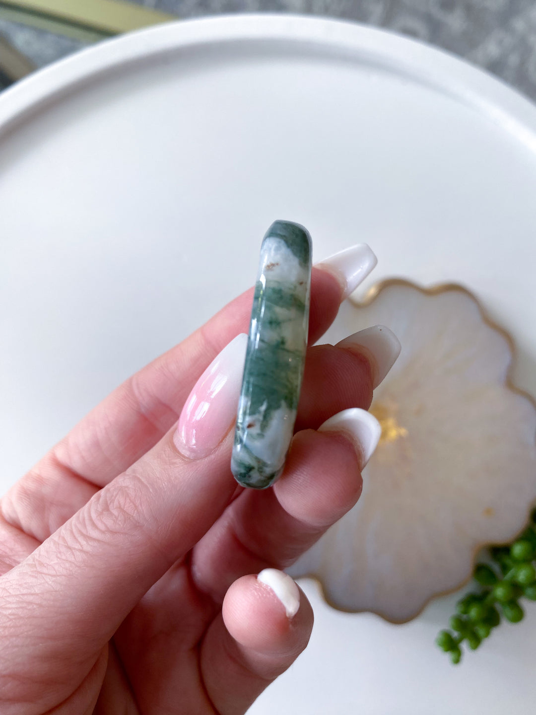 Green Moss Agate Worry Stone - Get Exact Item