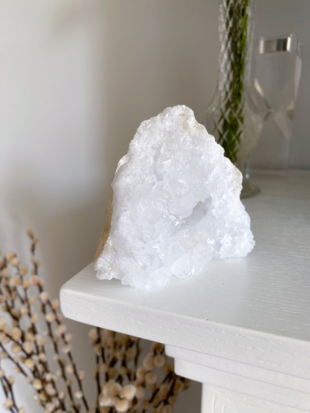 Standing White Calcite Geode Piece