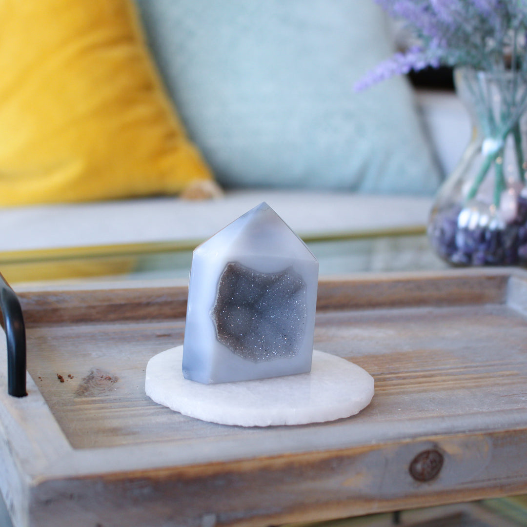 Druzy Gray Agate Sliced Tower Freestanding