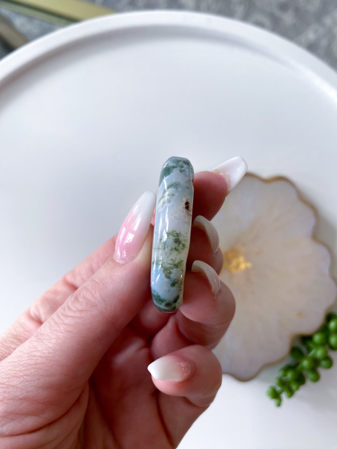 Green Moss Agate Worry Stone - Get Exact Item