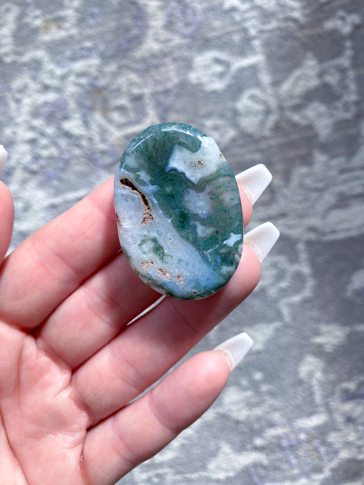 Green Moss Agate Worry Stone - Get Exact Item