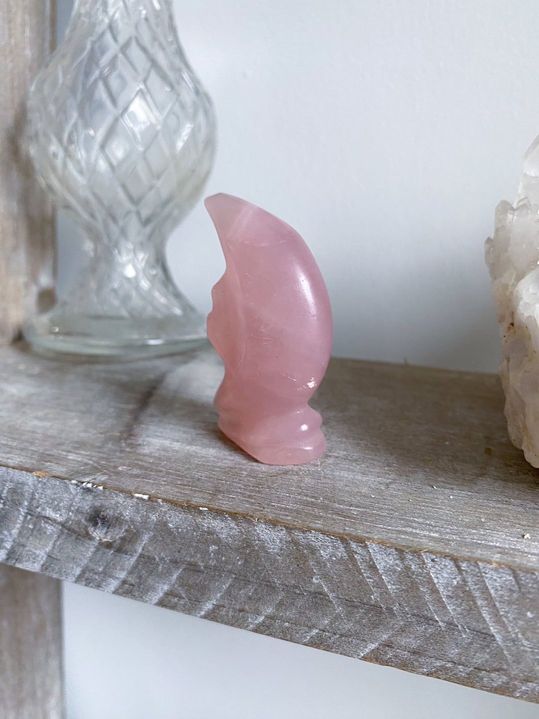 Man on the Moon Rose Quartz Carving